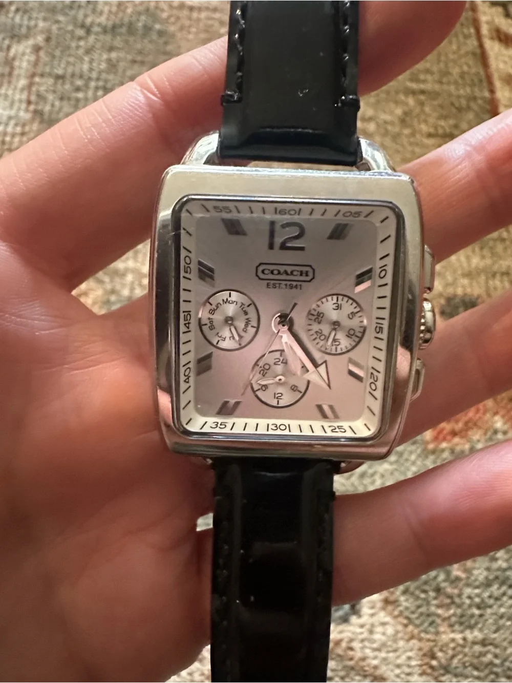 Coach women Black Leather Strap Watch - Classic Square Dial